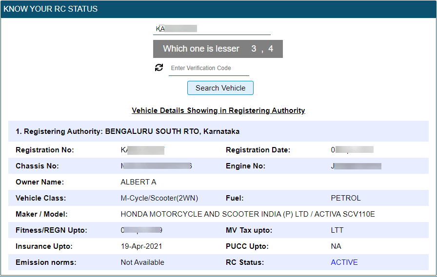 Find Vehicle Registration Details Via Online And SMS